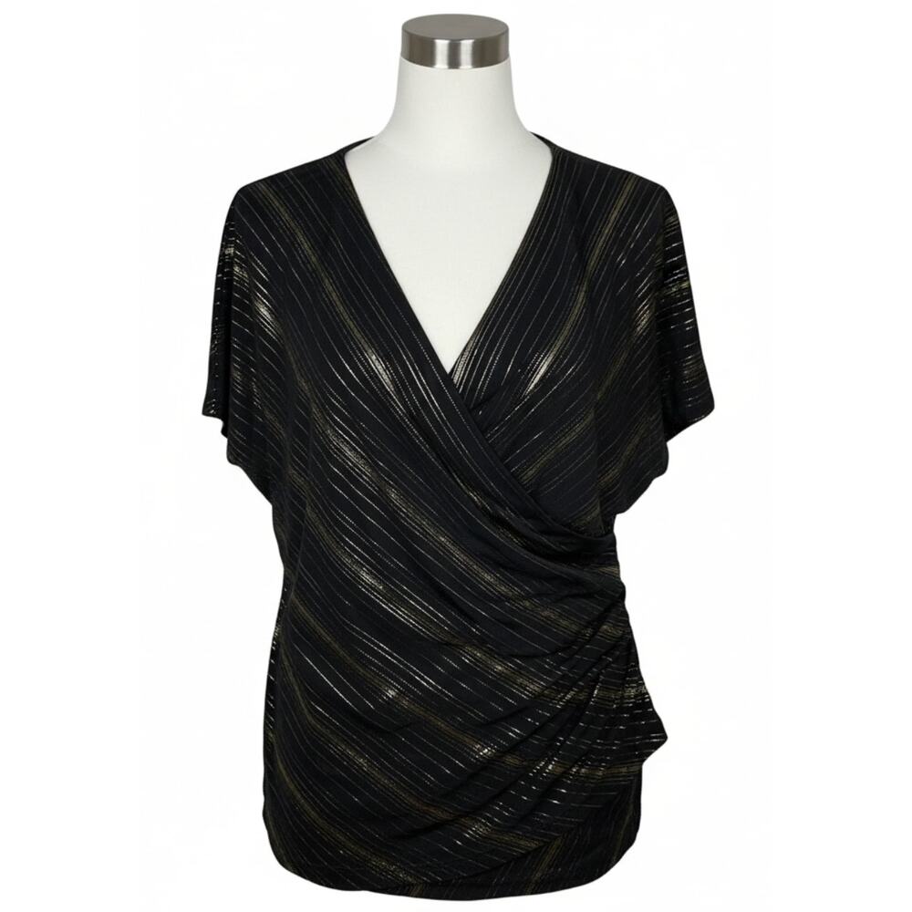 Vintage Spin Blouse Top Womens S Black Gold Striped Y2K Glam Grunge Made in USA